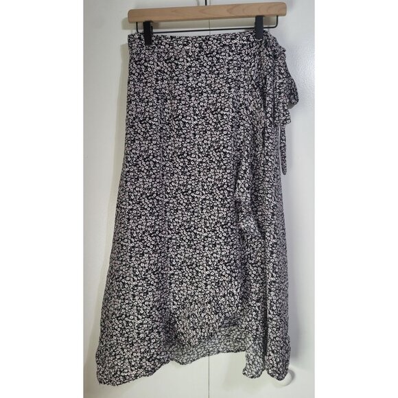 Rachel Zoe SZ 8 Floral Wrap Skirt Ruffle Whimsy Feminine Cottagecore Black White - Picture 2 of 9